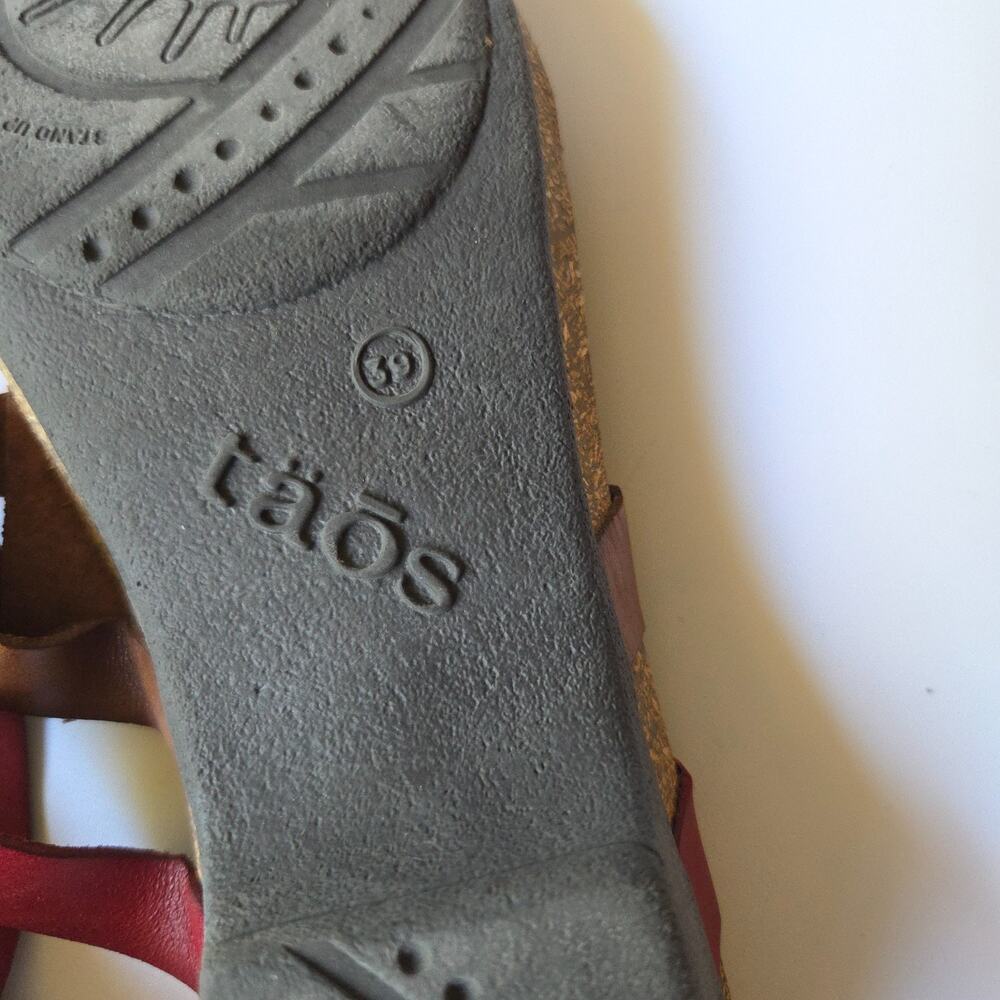 Taos Leather Sandals Size 8 8.5 39 Slip On Flip Flops Slip On Casual Red Brown - Picture 7 of 7